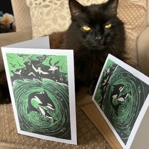 cat with greetings cards