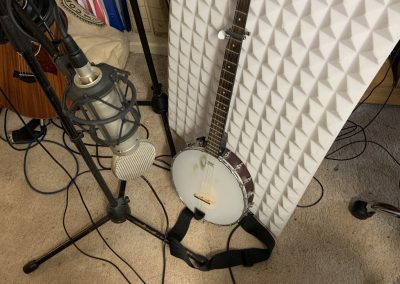 banjo in recording booth