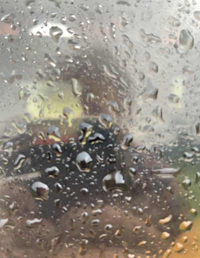 a rain splattered window